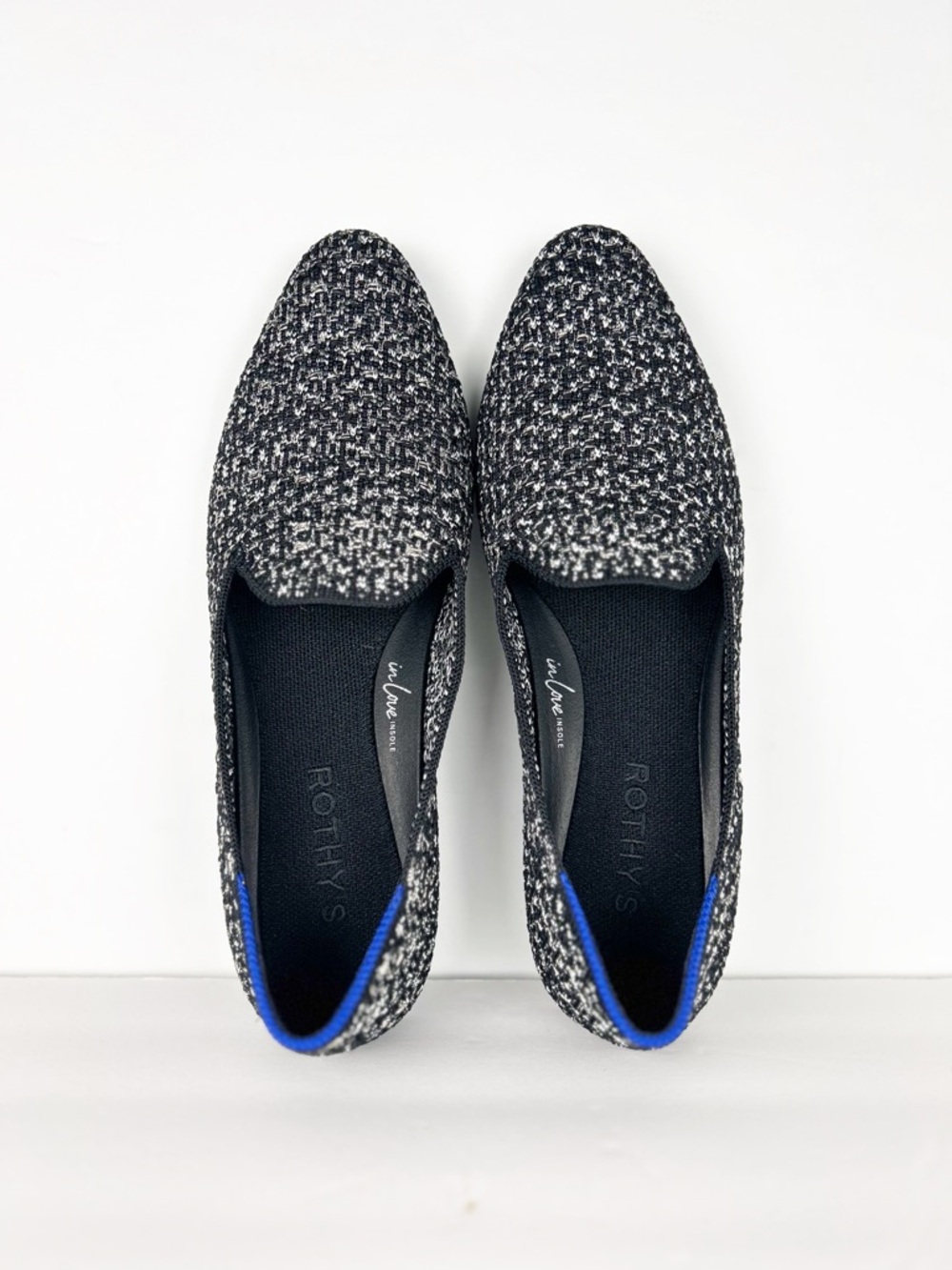 Rothy’s The Almond Loafer Dusk Tweed Black Silver Flats EUC